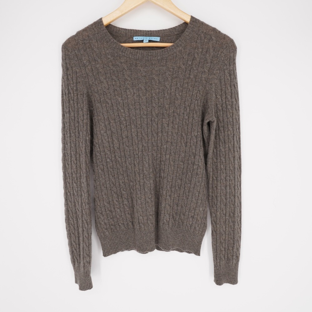 Antonio Melani 100% Cashmere Cable Knit Sweater Womens S Brown Pullover Luxury